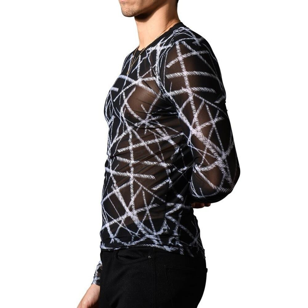 NEW Andrew Christian Naked Truth Capsule Long Sleeve Tee Mesh Black Large